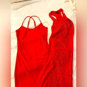 Beautiful orange knitted dress with matching slip